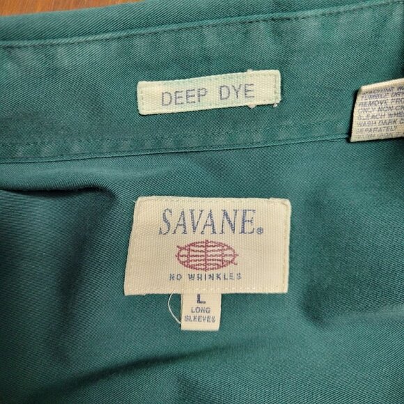 Savane Men's Long Sleeve, Button-Up Hunter Green, Deep Dye Shirt, Size Large Lon - Picture 8 of 9